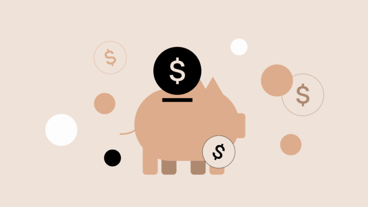 Illustration of a piggy bank with dollar coins scattered around it, symbolizing savings strategies or financial concepts on a beige background.